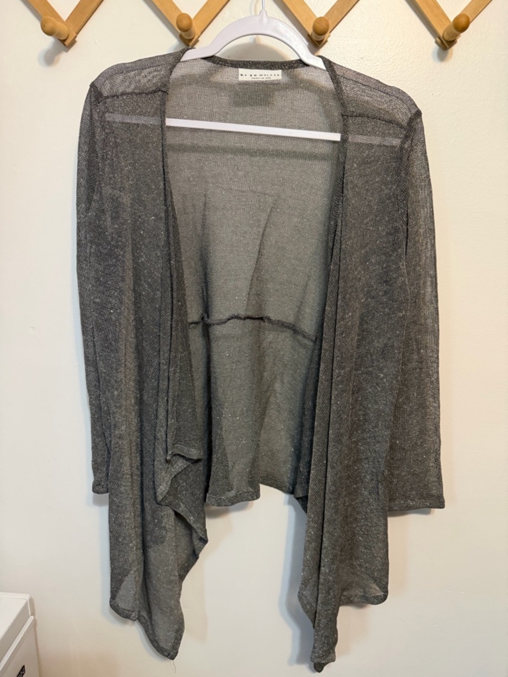 Bryn Walker Duster Wrap Cardigan Grey Linen Blend Waterfall Asymmetrical Small